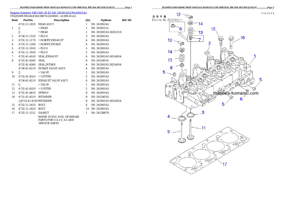 S4D102E-1E-Z3 S/N 26200163-UP Partsbook