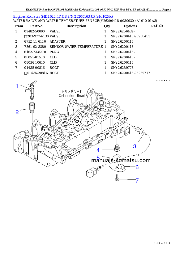 S4D102E-1F-US S/N 26200163-UP Partsbook