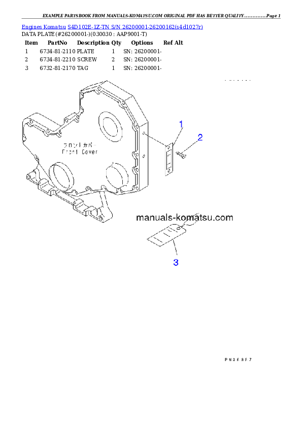 S4D102E-1Z-TN S/N 26200001-26200162 Partsbook