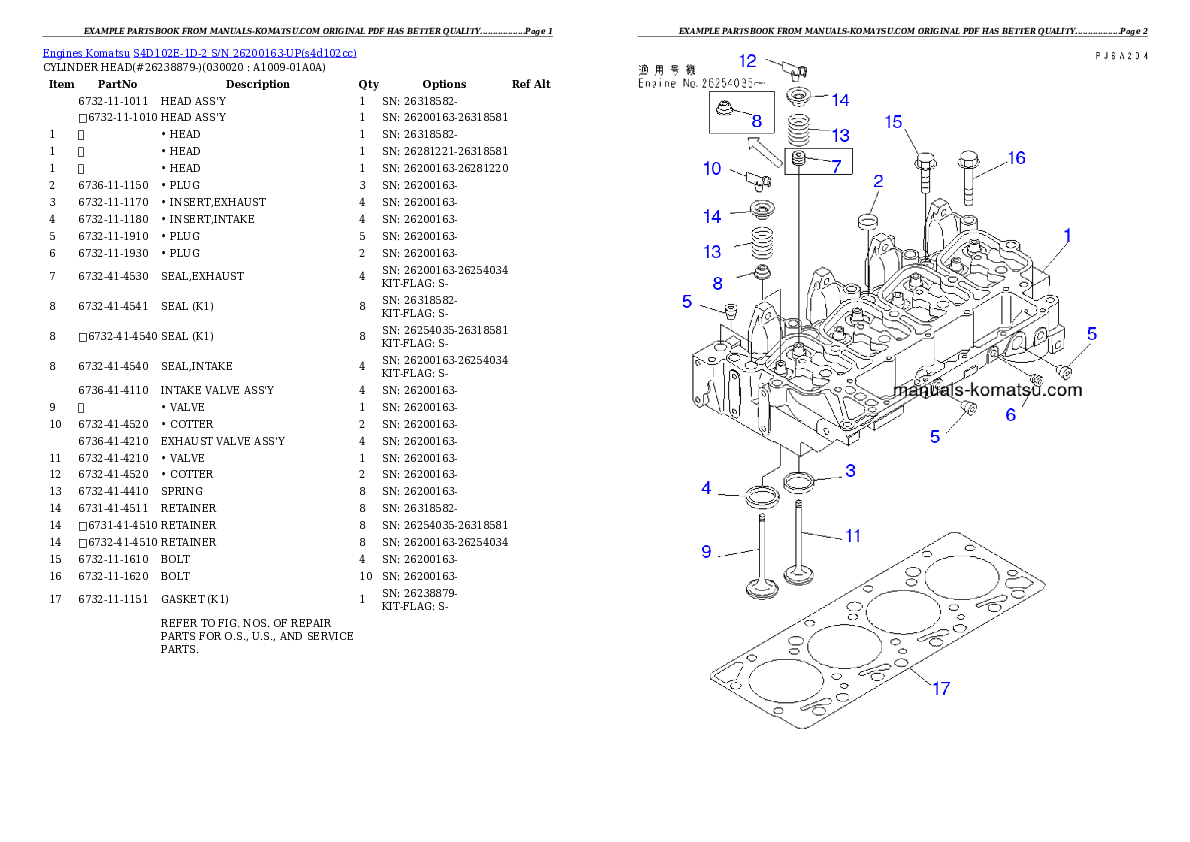 S4D102E-1D-2 S/N 26200163-UP Partsbook