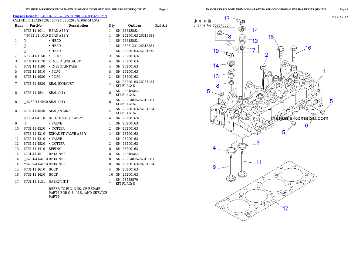 S4D102E-1F-2 S/N 26200163-UP Partsbook