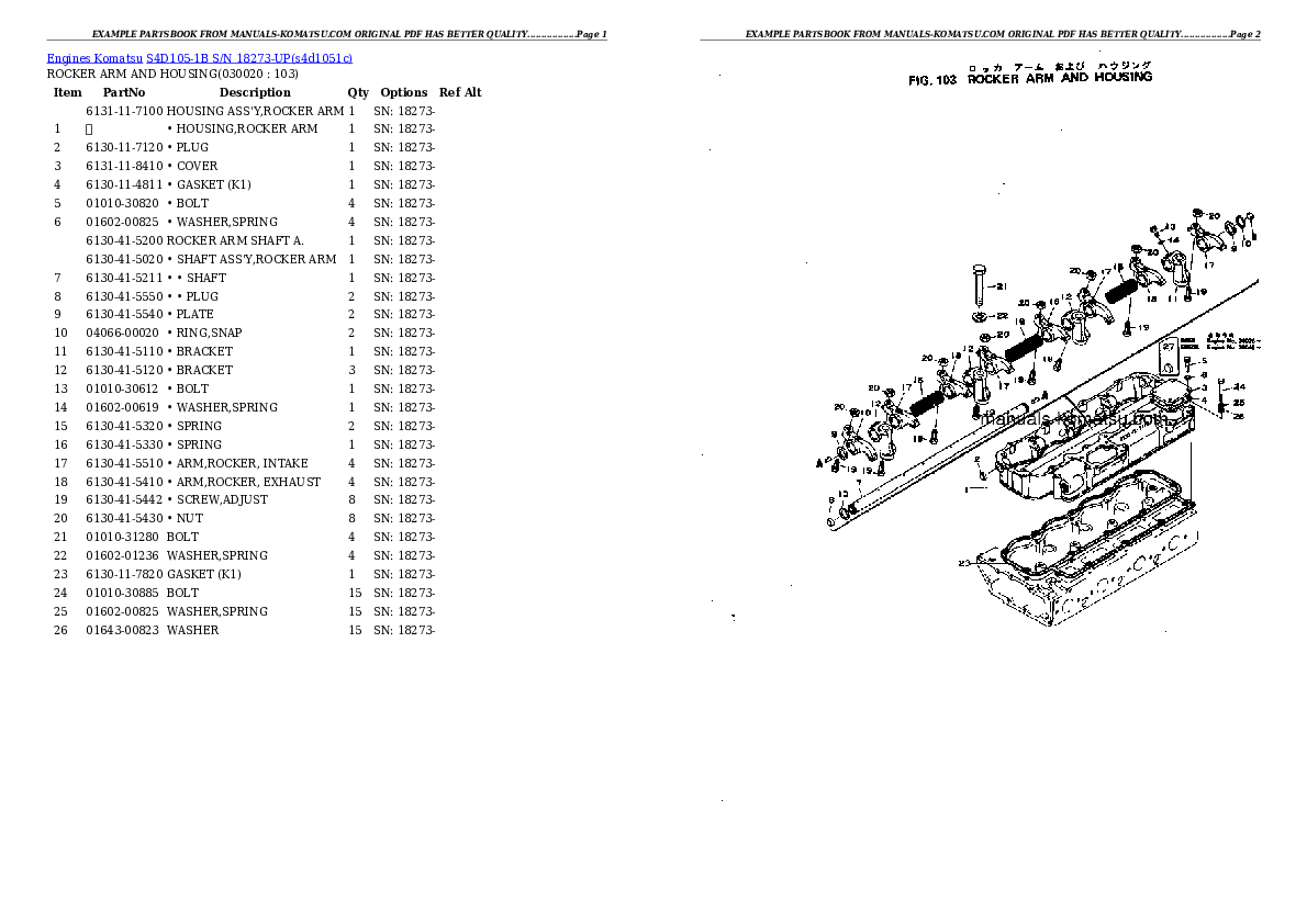 S4D105-1B S/N 18273-UP Partsbook