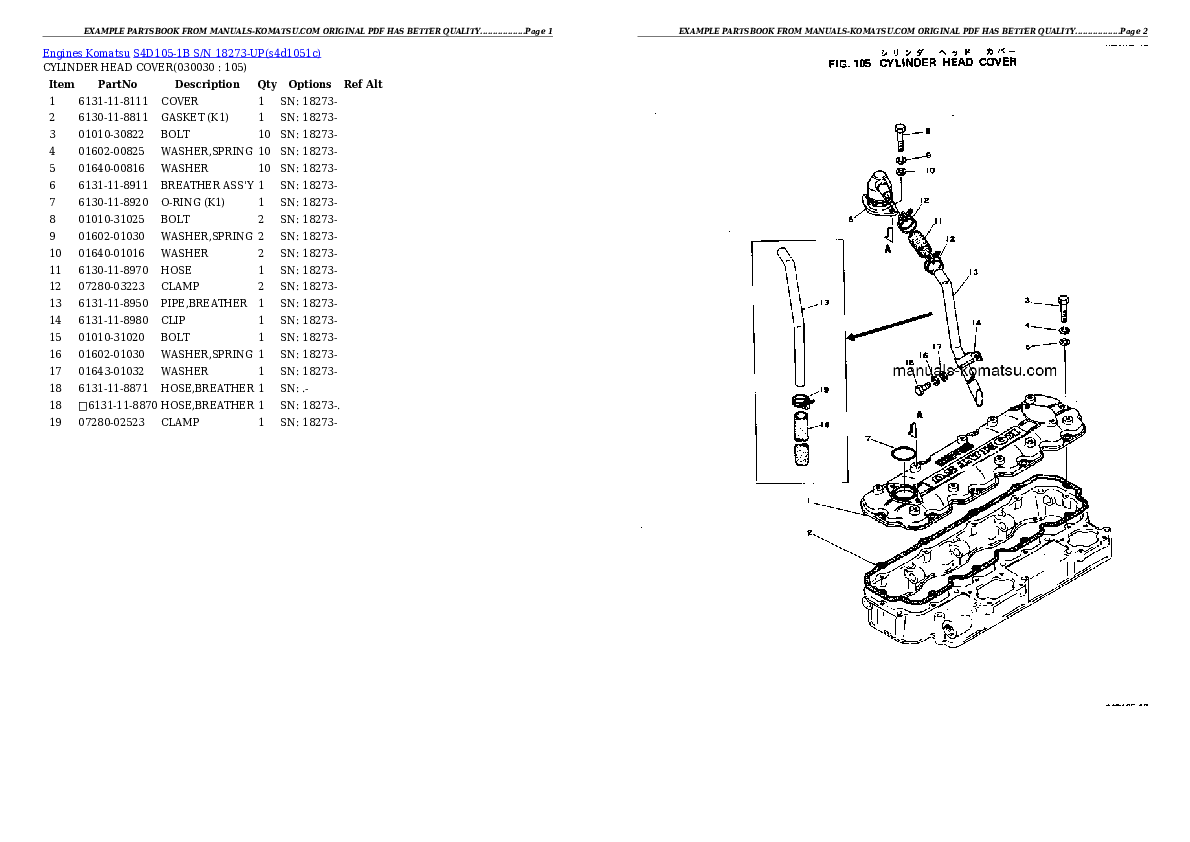 S4D105-1B S/N 18273-UP Partsbook