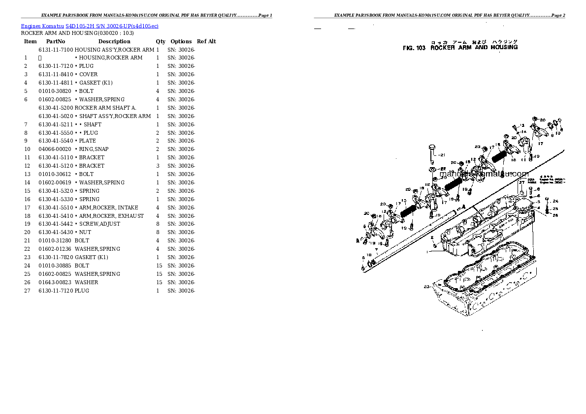 S4D105-2H S/N 30026-UP Partsbook