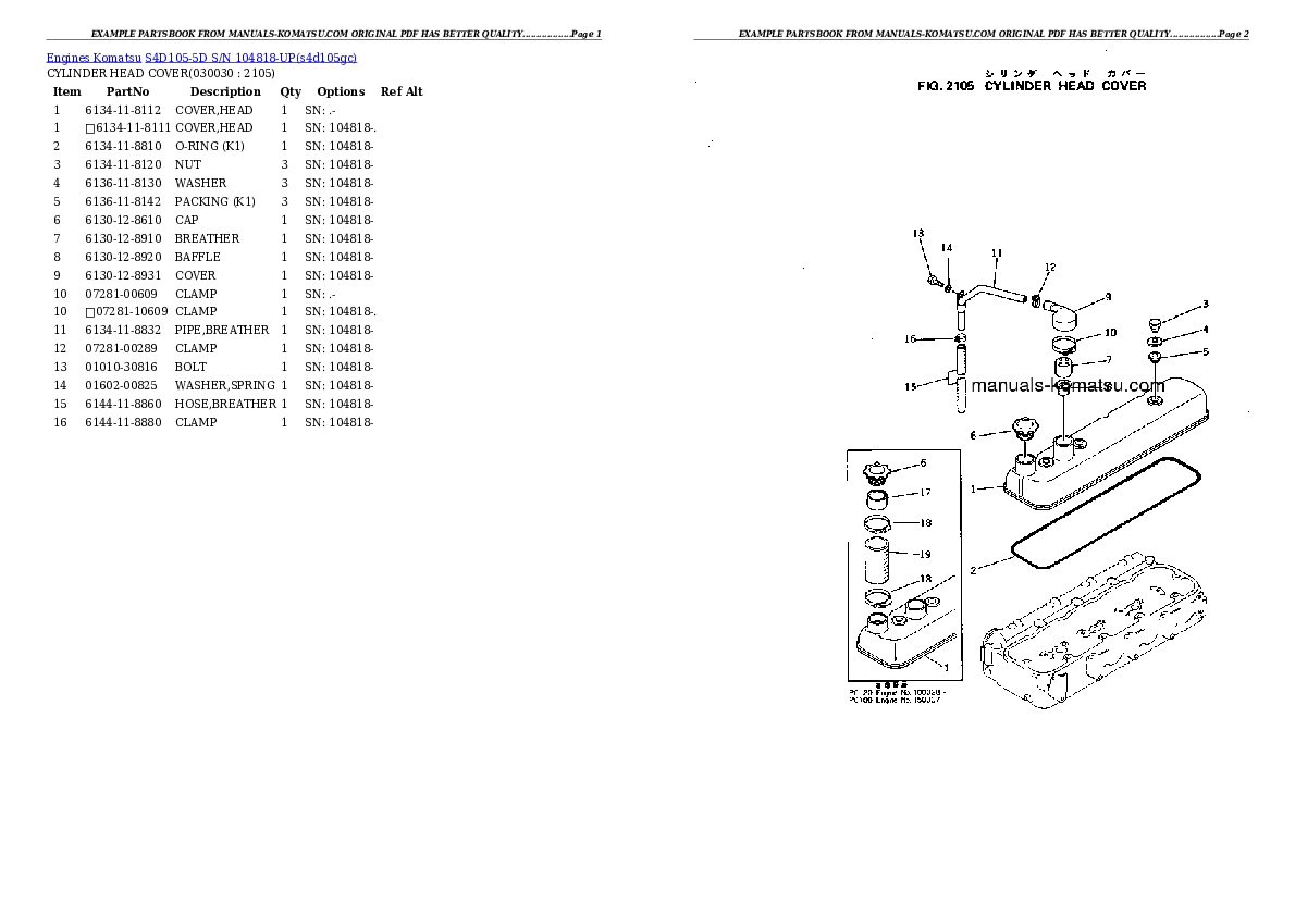 S4D105-5D S/N 104818-UP Partsbook