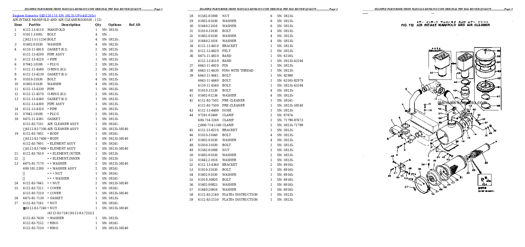 S4D120-11S S/N 59235-UP Partsbook