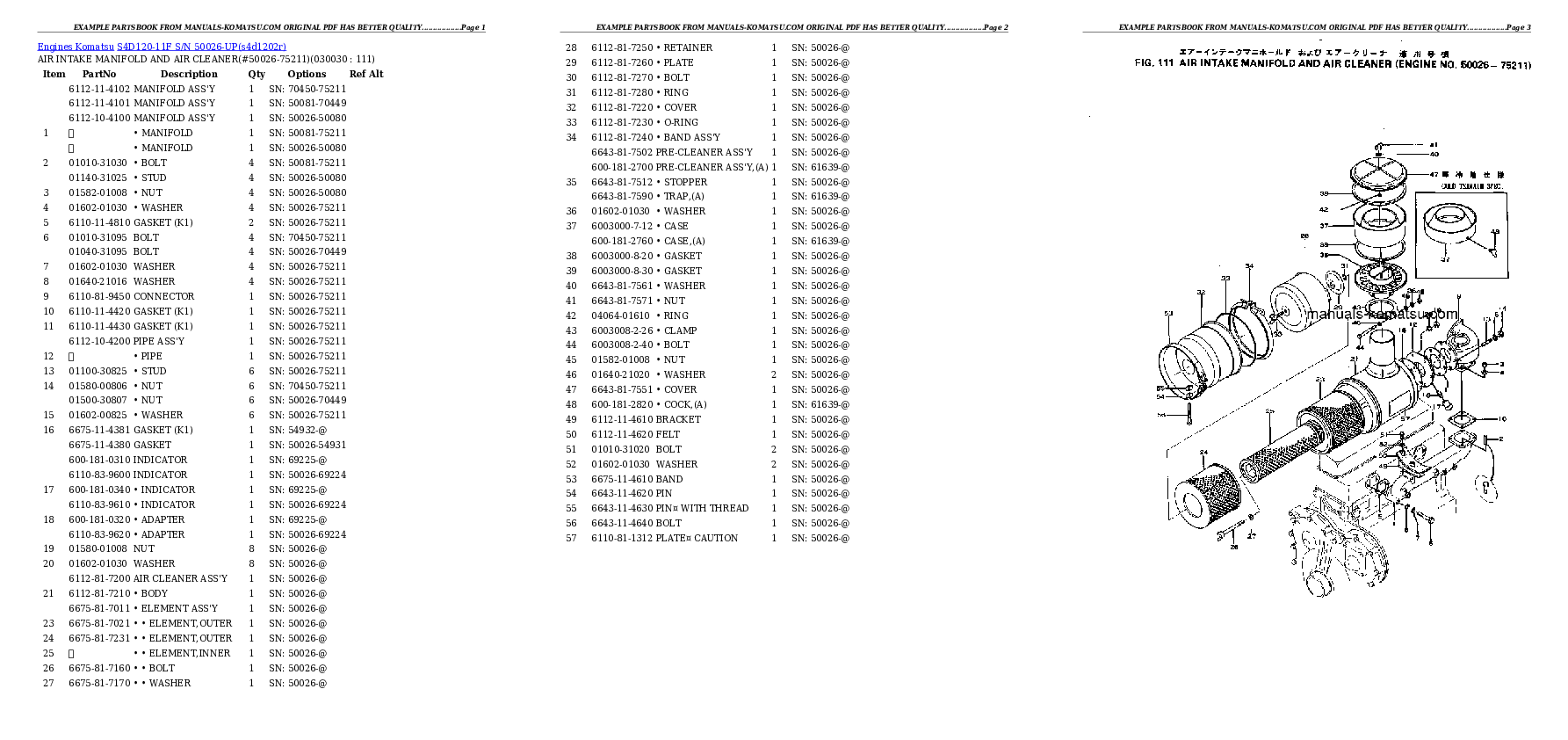 S4D120-11F S/N 50026-UP Partsbook