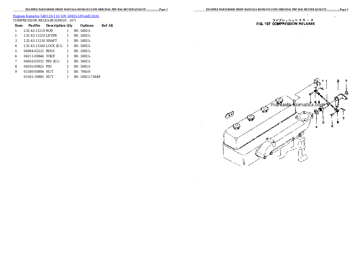 S4D120-11G S/N 50025-UP Partsbook