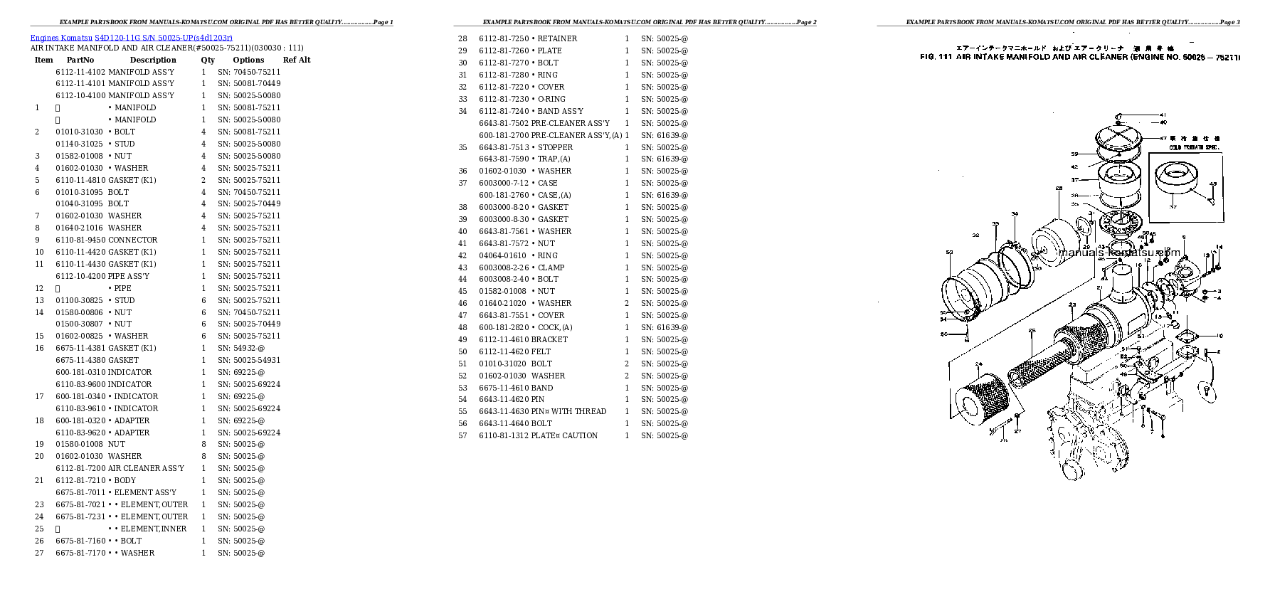 S4D120-11G S/N 50025-UP Partsbook