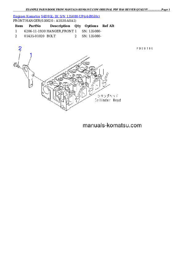 S4D95L-1K S/N 135080-UP Partsbook