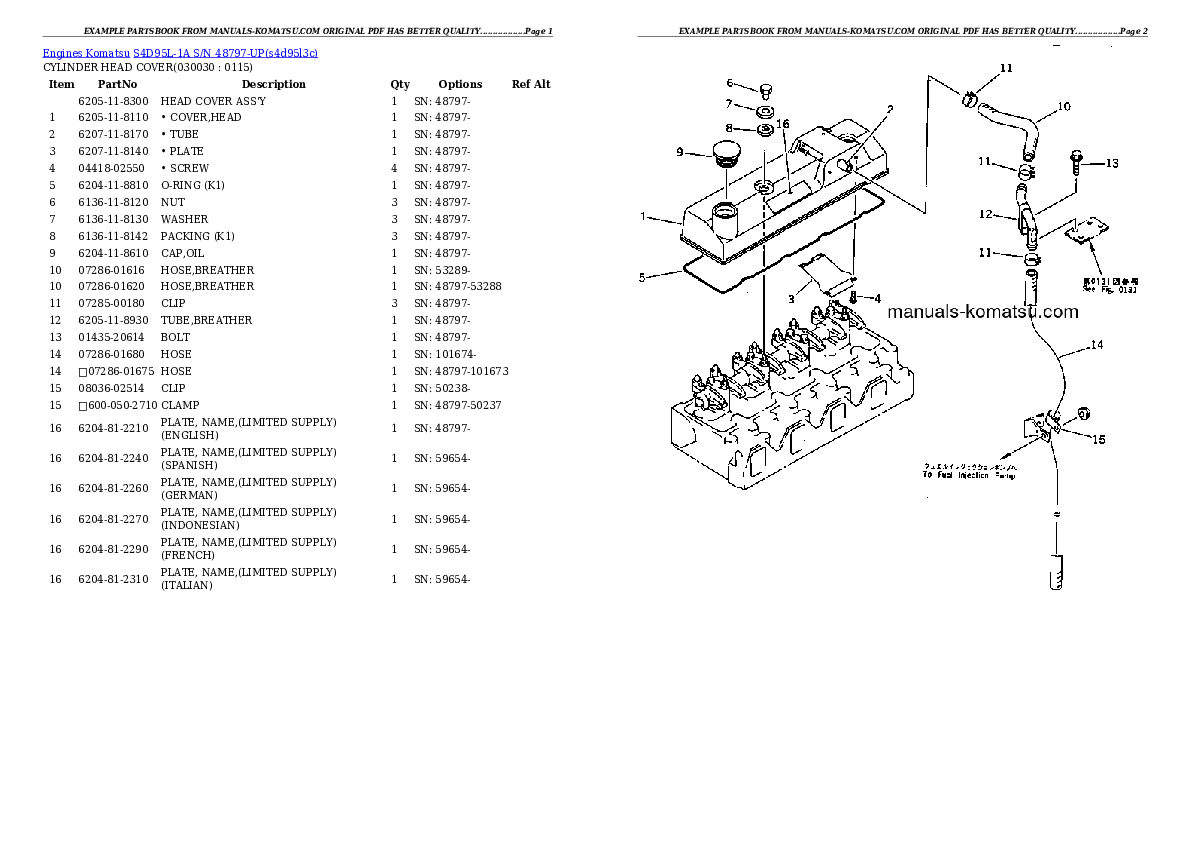 S4D95L-1A S/N 48797-UP Partsbook