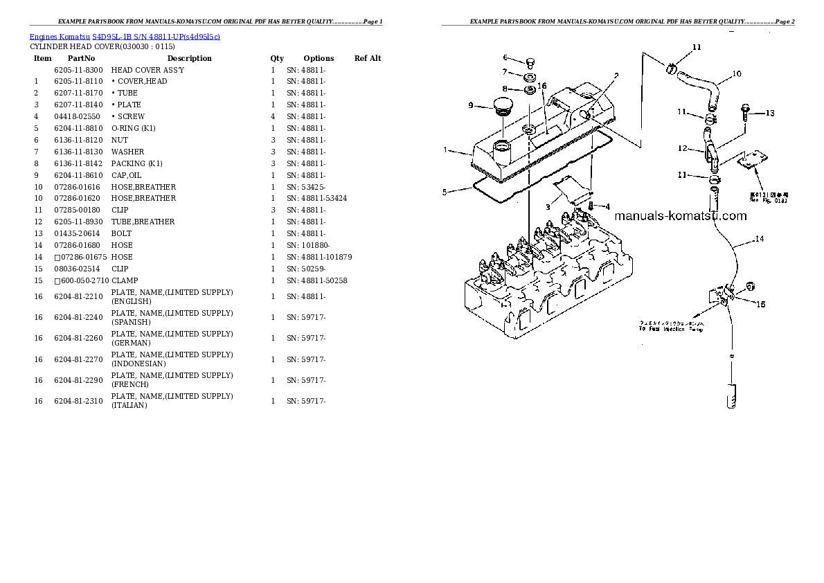 S4D95L-1B S/N 48811-UP Partsbook