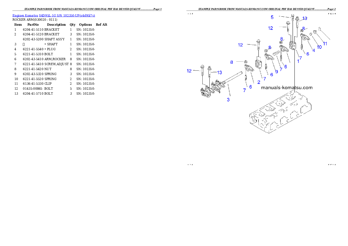 S4D95L-1G S/N 102350-UP Partsbook