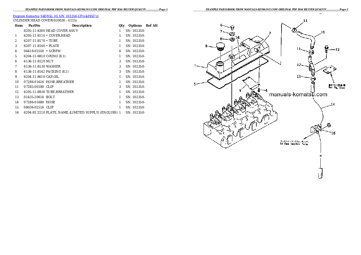 S4D95L-1G S/N 102350-UP Partsbook