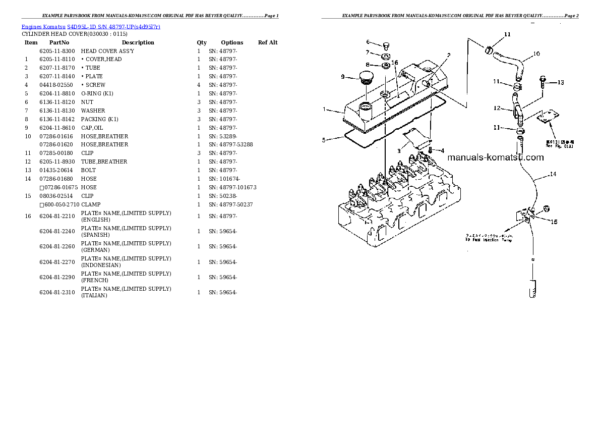 S4D95L-1D S/N 48797-UP Partsbook