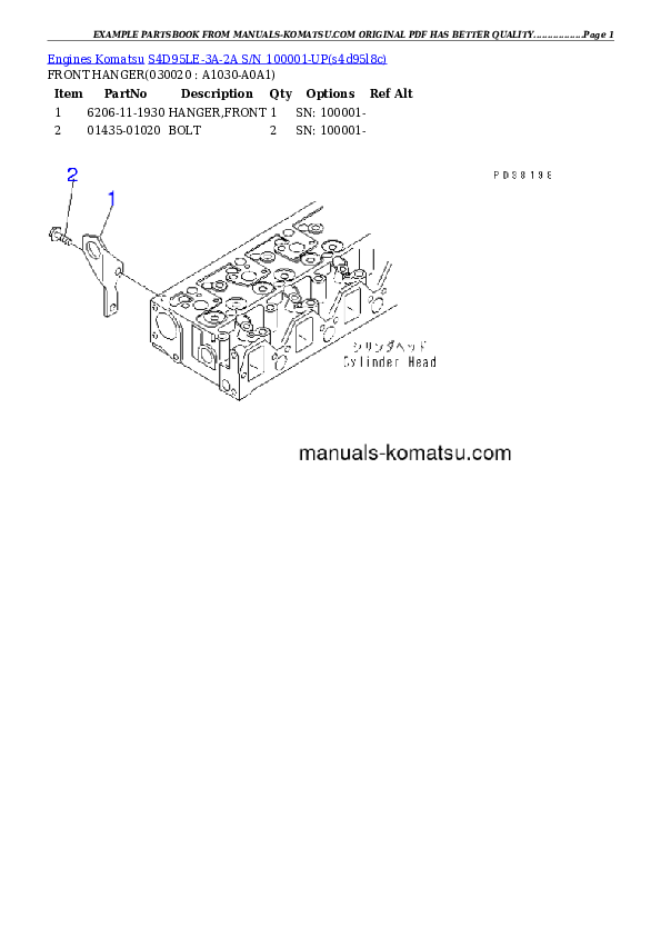 S4D95LE-3A-2A S/N 100001-UP Partsbook