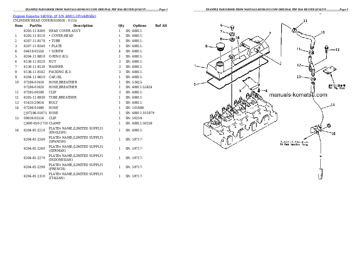 S4D95L-1F S/N 48811-UP Partsbook