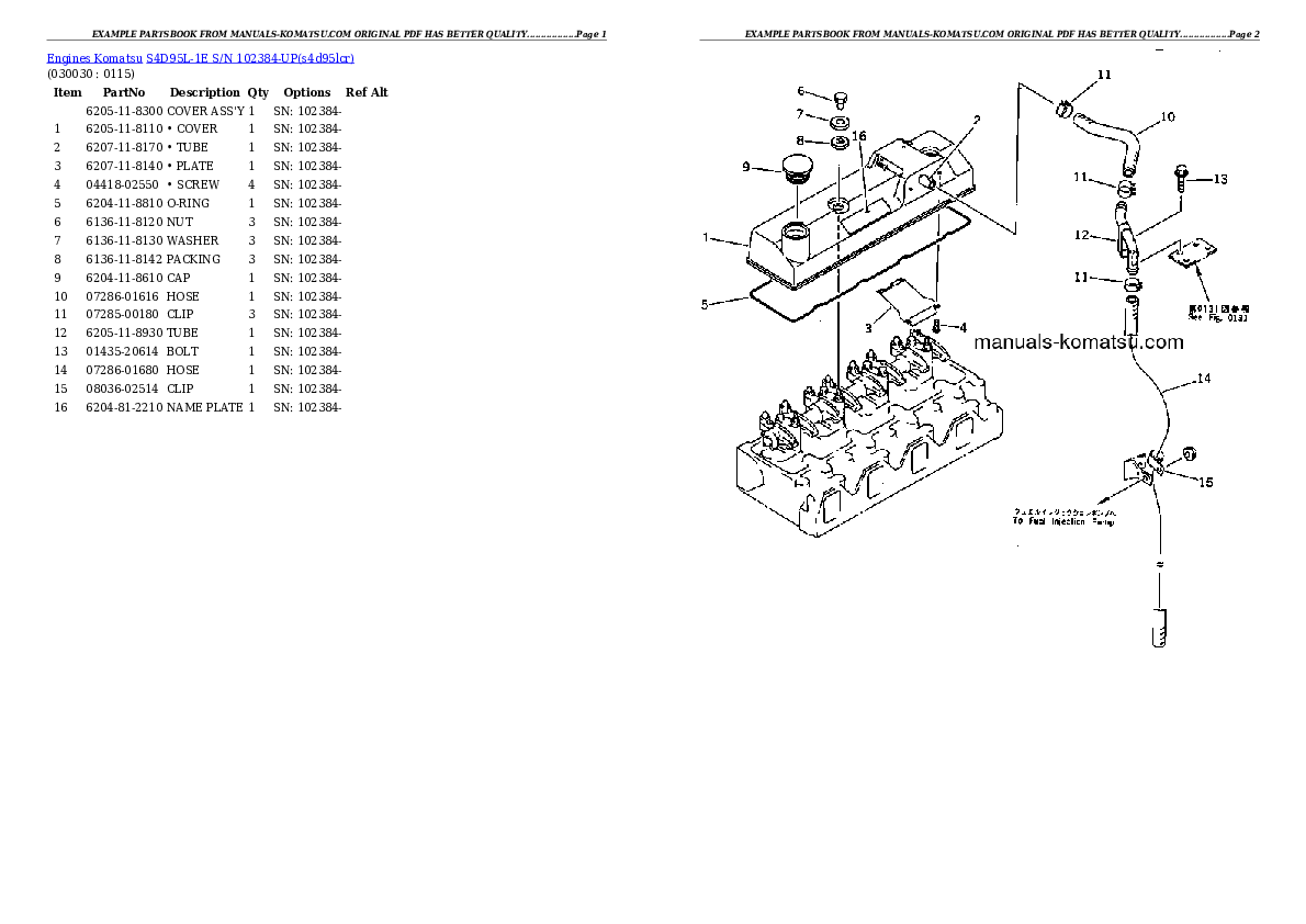 S4D95L-1E S/N 102384-UP Partsbook