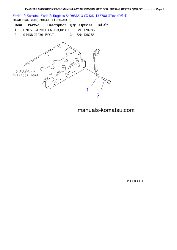 S4D95LE-3-CX S/N 128788-UP Partsbook