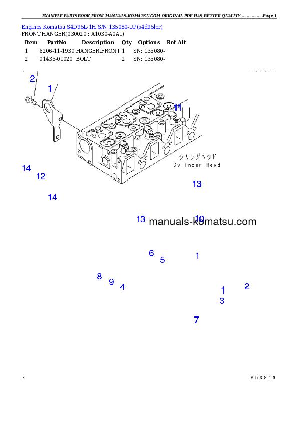 S4D95L-1H S/N 135080-UP Partsbook