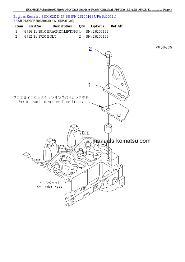 S6D102E-D-1F-6S S/N 26200163-UP Partsbook