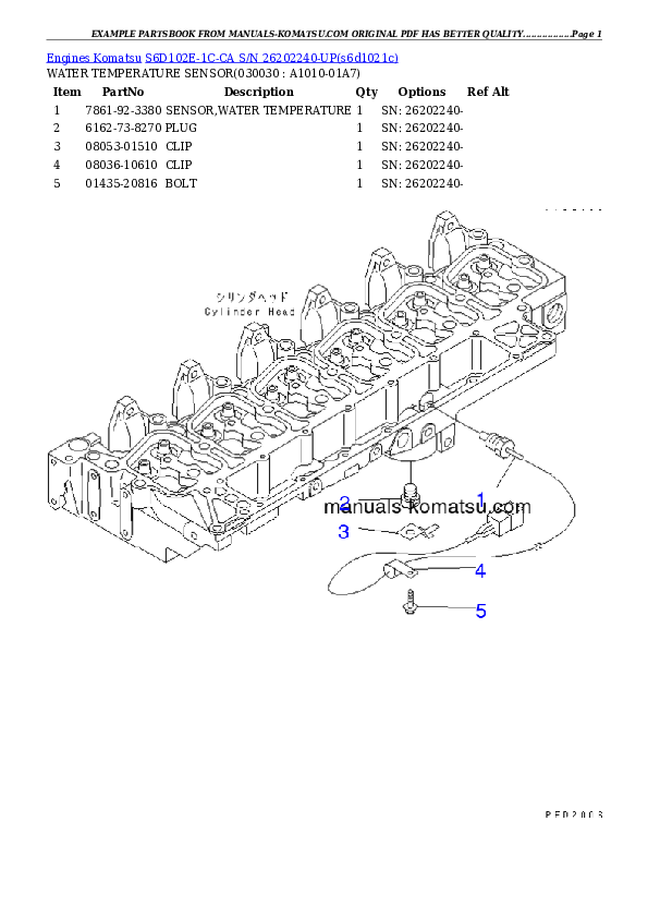 S6D102E-1C-CA S/N 26202240-UP Partsbook