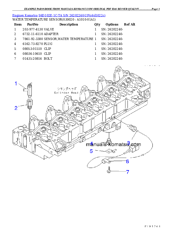 S6D102E-1C-TA S/N 26202240-UP Partsbook