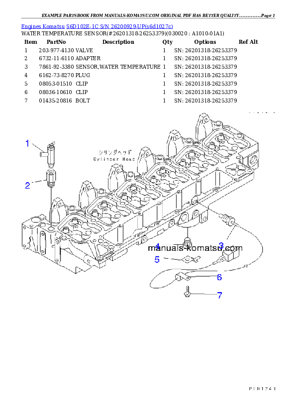 S6D102E-1C S/N 26200929-UP Partsbook