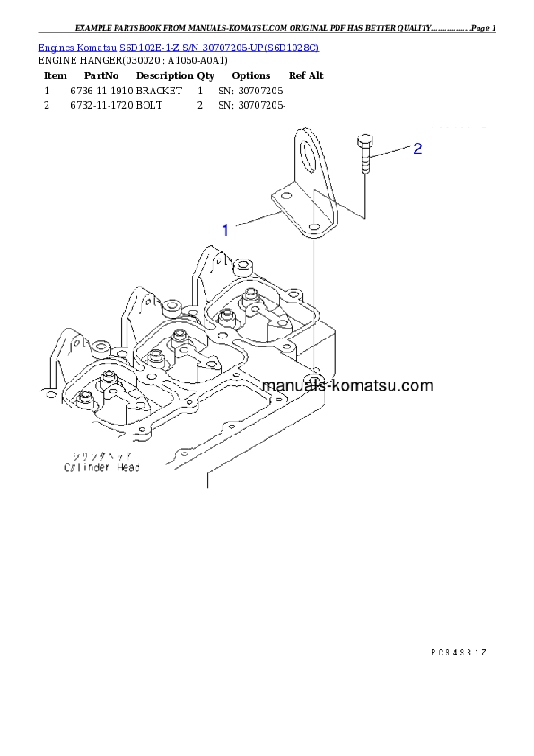 S6D102E-1-Z S/N 30707205-UP Partsbook