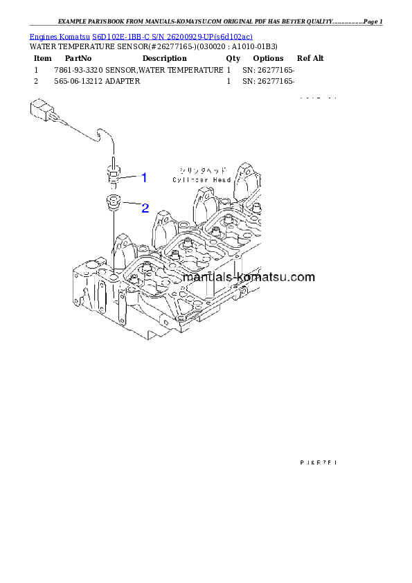 S6D102E-1BB-C S/N 26200929-UP Partsbook