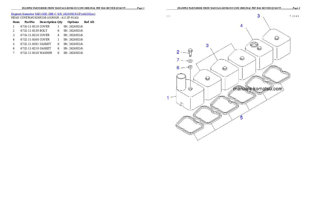 S6D102E-1BB-C S/N 26200929-UP Partsbook