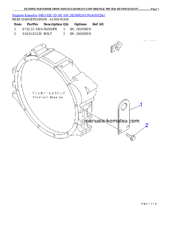 S6D102E-1D-SN S/N 26200929-UP Partsbook