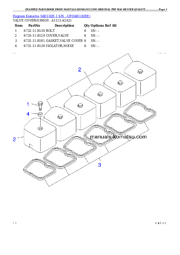 S6D102E-1 S/N .-UP Partsbook