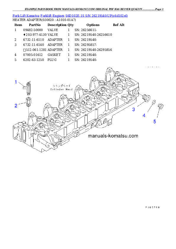 S6D102E-1S S/N 26219540-UP Partsbook