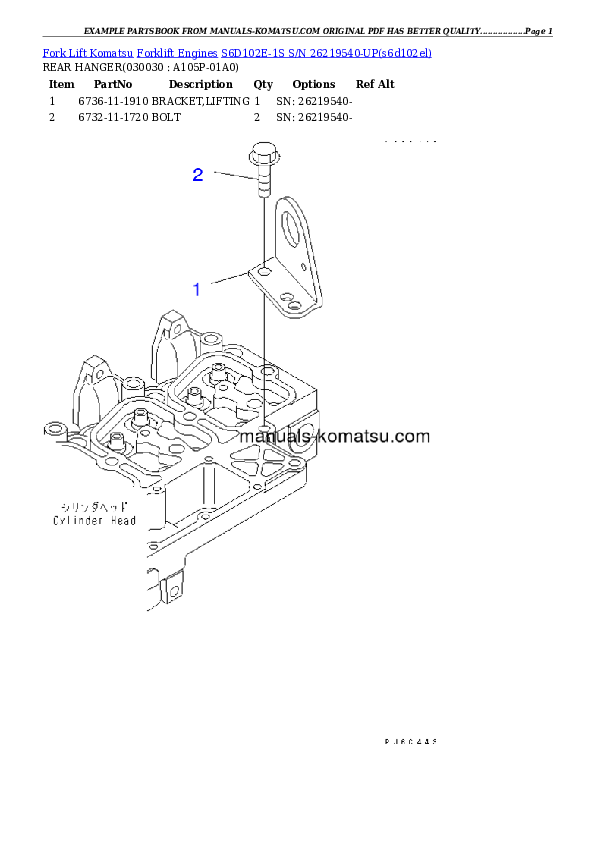 S6D102E-1S S/N 26219540-UP Partsbook