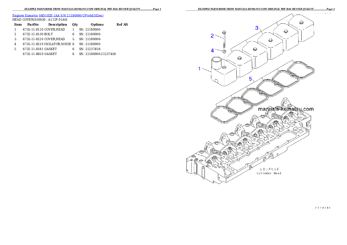 S6D102E-1AA S/N 21180000-UP Partsbook