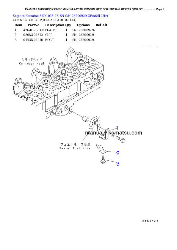 S6D102E-1E-SN S/N 26200929-UP Partsbook