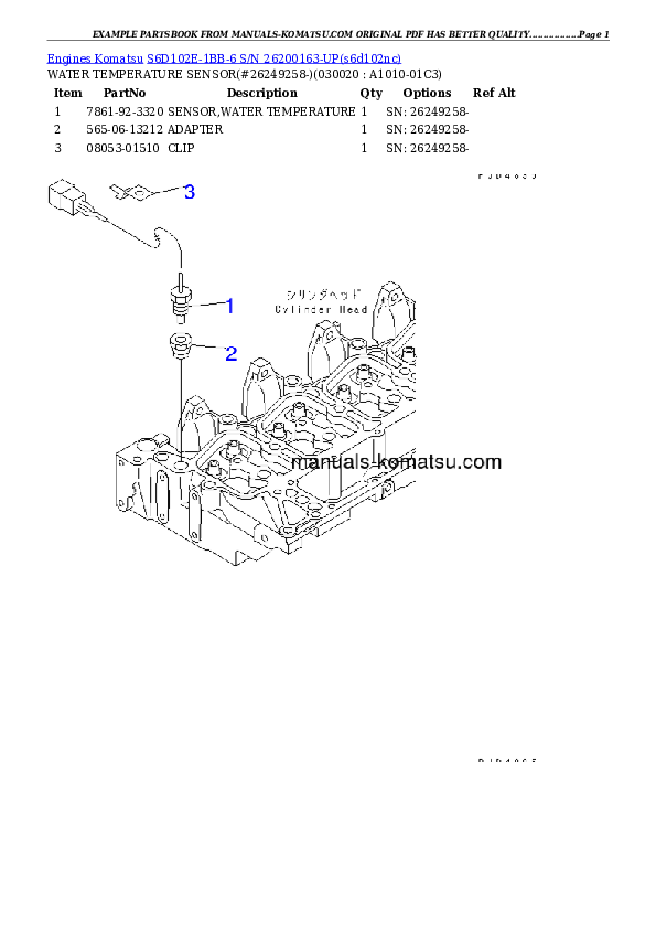 S6D102E-1BB-6 S/N 26200163-UP Partsbook