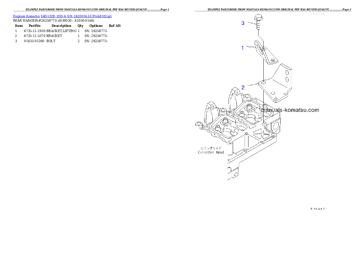 S6D102E-1DD-6 S/N 26200163-UP Partsbook