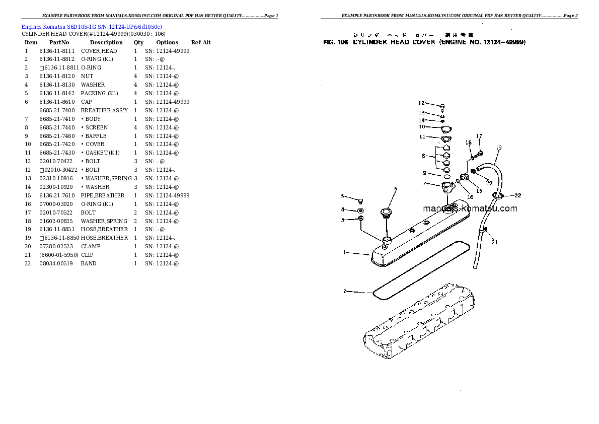 S6D105-1G S/N 12124-UP Partsbook