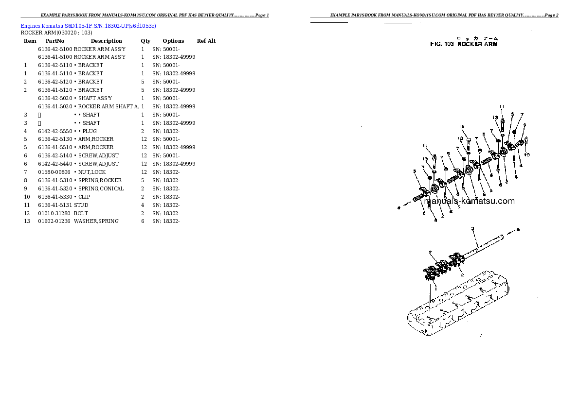 S6D105-1F S/N 18302-UP Partsbook