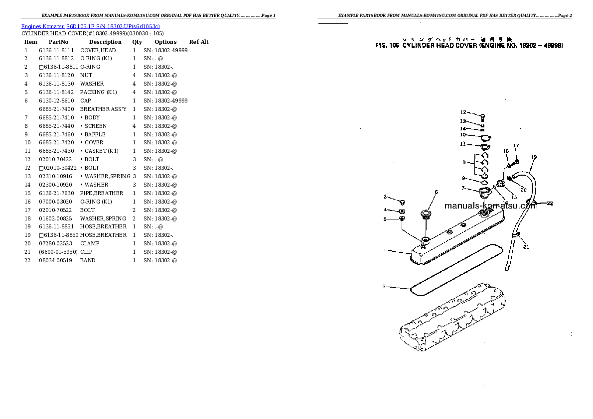 S6D105-1F S/N 18302-UP Partsbook