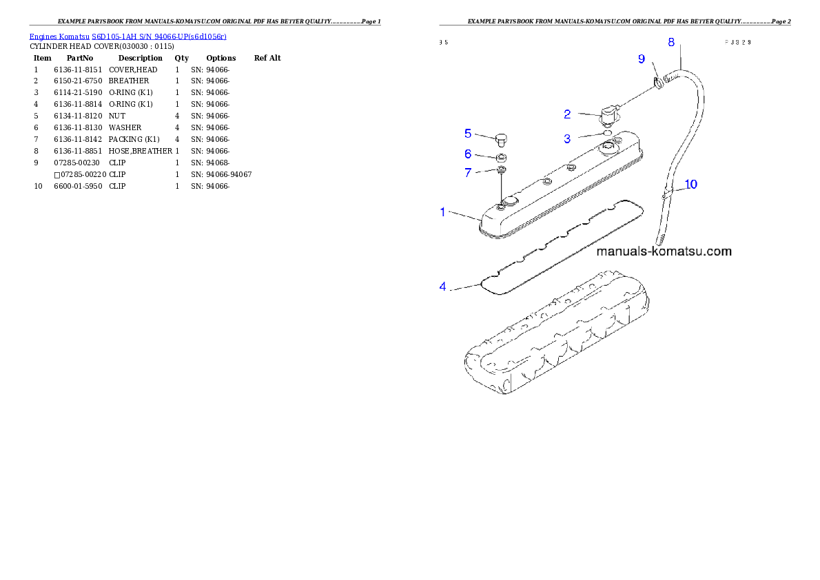 S6D105-1AH S/N 94066-UP Partsbook