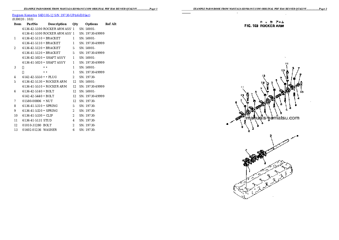 S6D105-1J S/N 19730-UP Partsbook