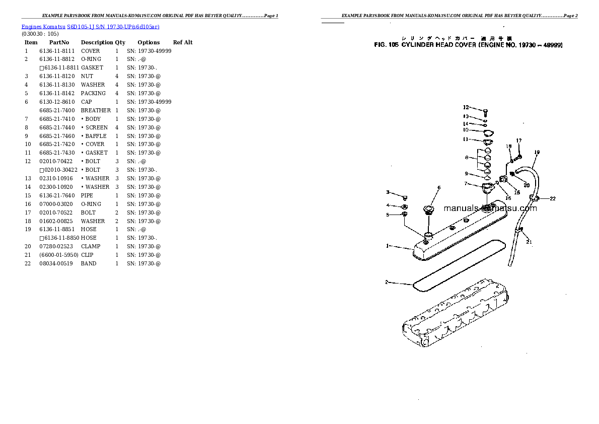 S6D105-1J S/N 19730-UP Partsbook