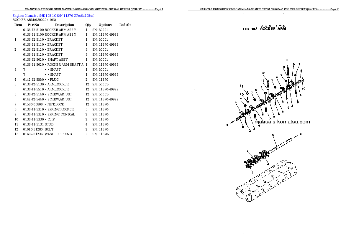 S6D105-1C S/N 11370-UP Partsbook