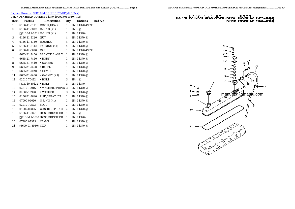 S6D105-1C S/N 11370-UP Partsbook