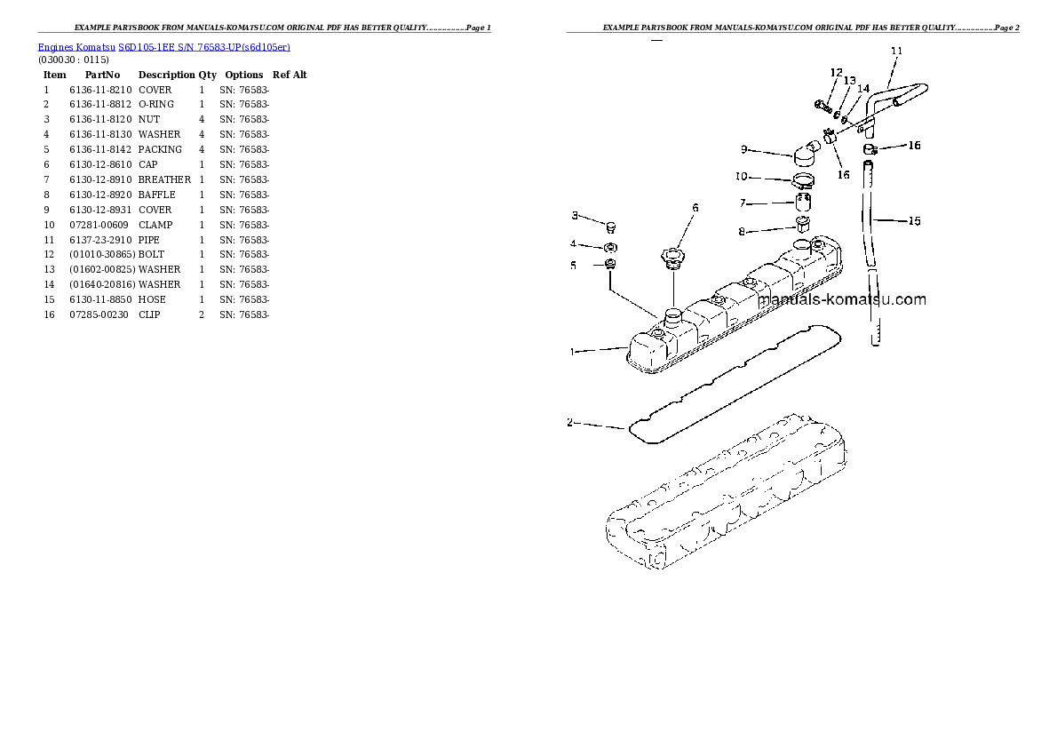 S6D105-1EE S/N 76583-UP Partsbook