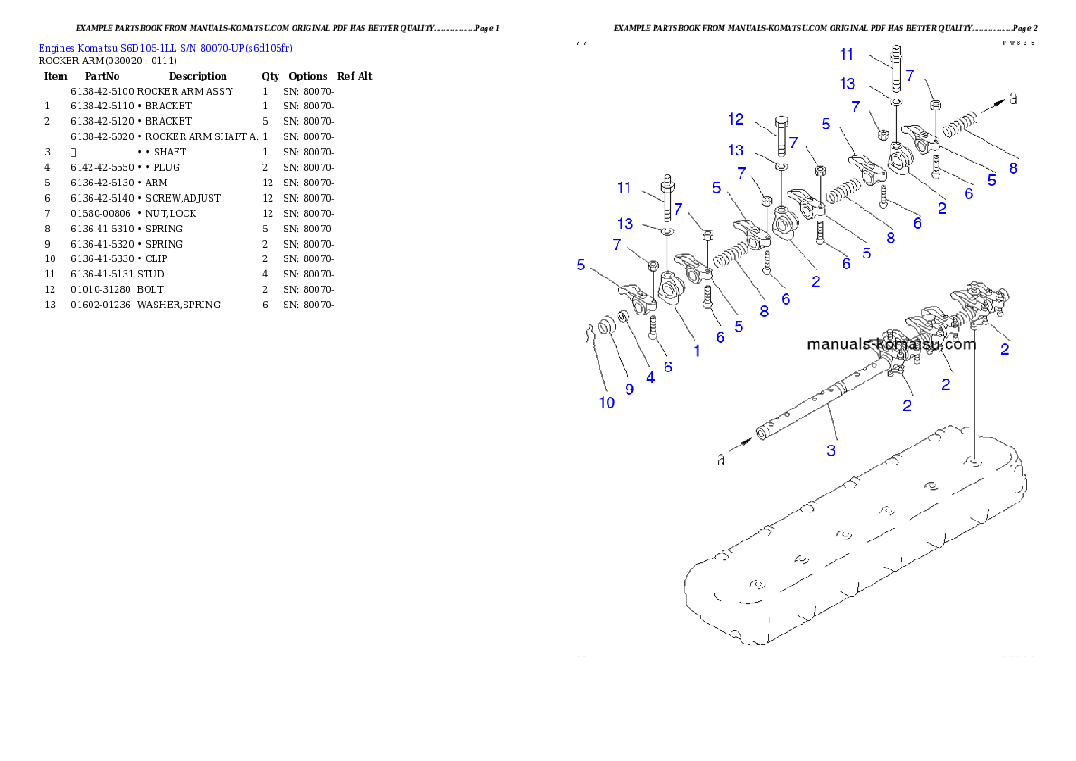 S6D105-1LL S/N 80070-UP Partsbook