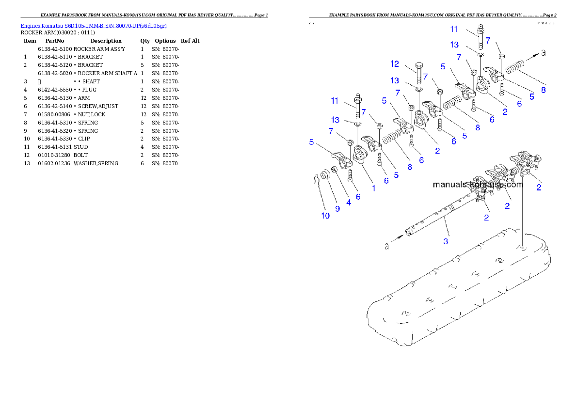 S6D105-1MM-B S/N 80070-UP Partsbook